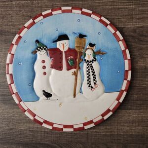 Christmas Trivet Debbie Mumm Sakura Sculpted Snow Family Snowman 9.5" Discontinu